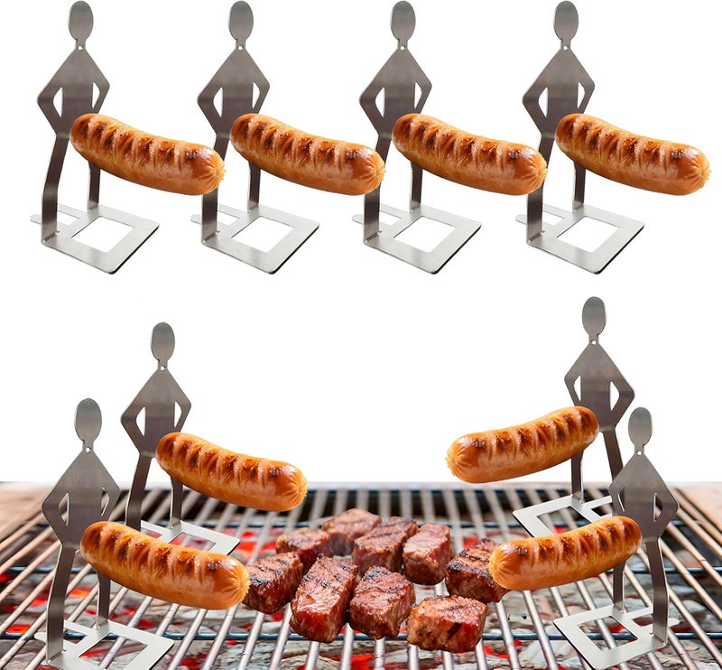 BADAO 4PCS Funny BBQ Stand Man HotDog Holder,Portable HotDog Roaster,Reusable Stainless Steel Hotdog&Sausage Stand for Christmas Barbecue,Camping,Spring Trip Sausage Barbecue Rack,Barbecue Grill Accessories - Image 1